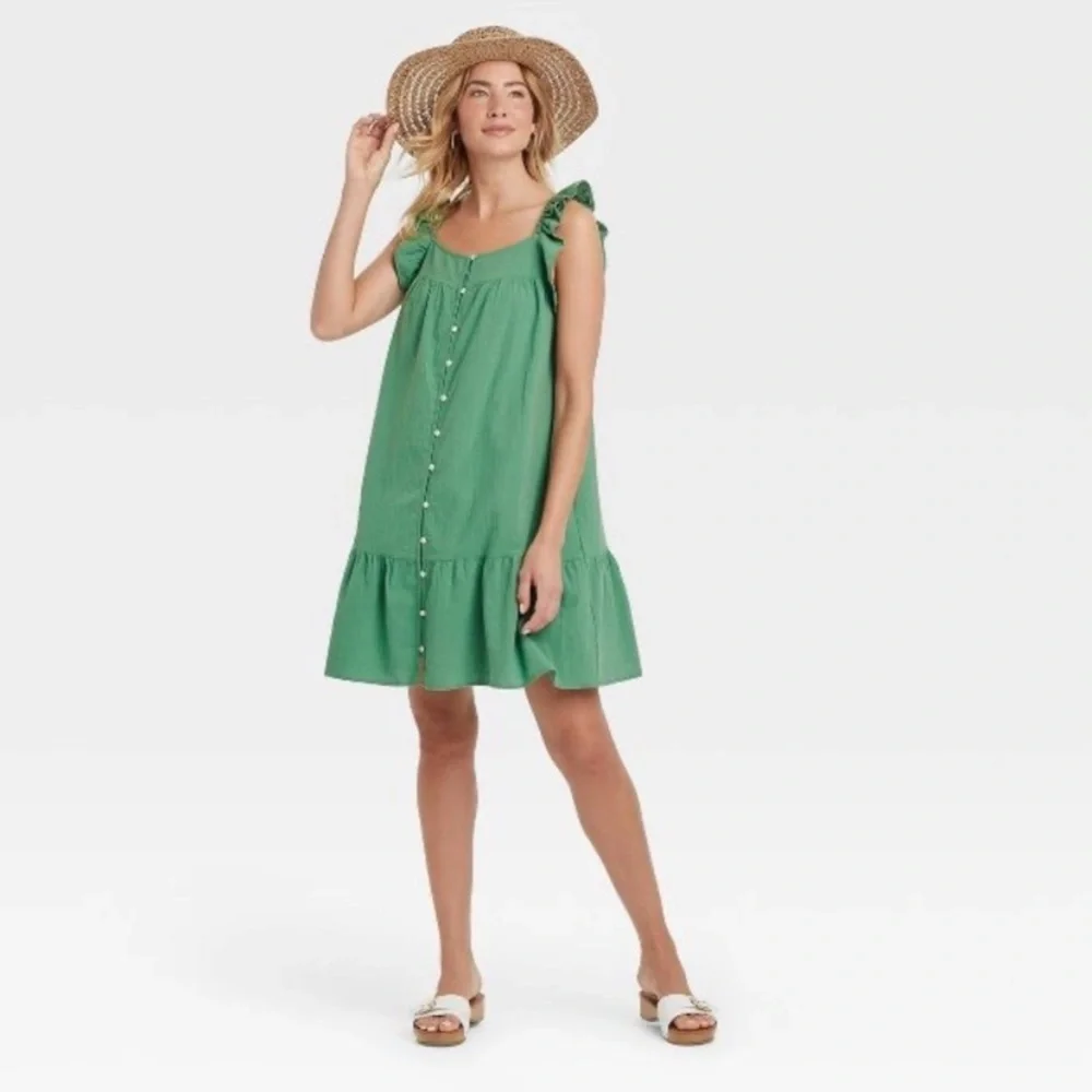 NEW Green Flutter Tank Sleeve Dress - Universal Thread - Picture 3 of 5